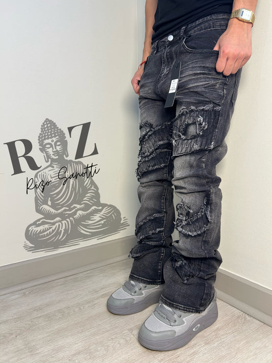 Pantalón De Mezclilla Stacked Slim Flare Fray Waves