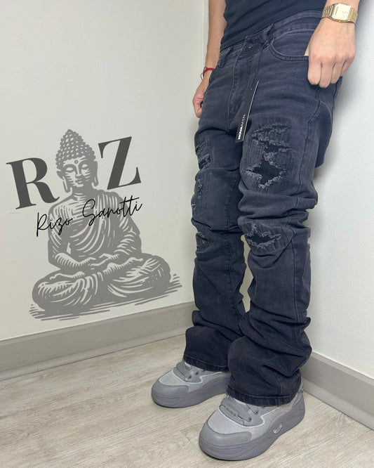 Pantalón De Mezclilla Stacked Skinny Flare Etched Distress