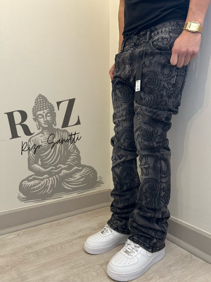 Pantalón De Mezclilla Stacked Skinny Flare Mystic Embroidered